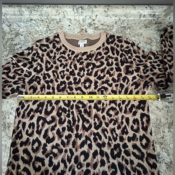 J Crew Black Brown Tan Leopard Animal Print Long Sleeve Sweater Dress Size S - Picture 11 of 11